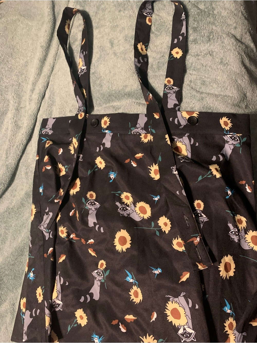 ⭐️ 3/30$ — Black Floral & Raccoon Print Sundress with Teal Accents